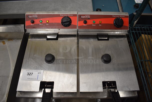 Avantco 177F202 Stainless Steel Commercial Countertop Dual Tank Electric Powered Fryer w/ 2 Metal Baskets and 2 Lids. 208/240 Volts. 23x18x17 - Image 4 of 8