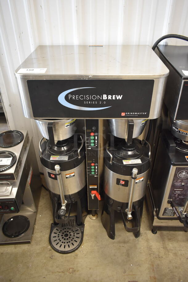 2014 Grindmaster P-430 Stainless Steel Commercial Countertop Dual Coffee Machine w/ Hot Water Dispenser, 2 Satellite Servers and 2 Metal Brew Baskets. 120/240 Volts, 1 Phase.  - Image 1 of 9