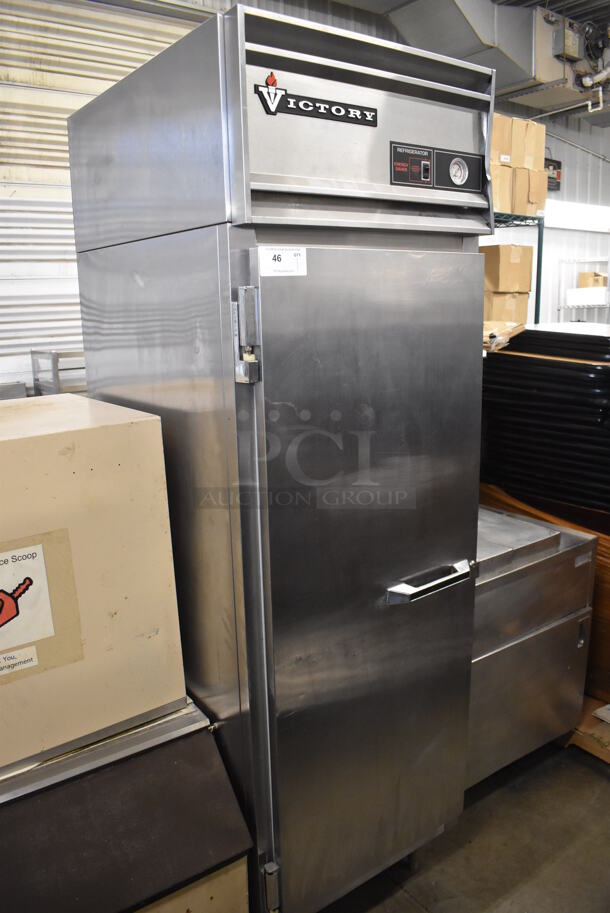 Victory RS-1D-S7 Stainless Steel Commercial Single Door Reach In Cooler. 115 Volts, 1 Phase. 27x35x84. Tested and Does Not Power On