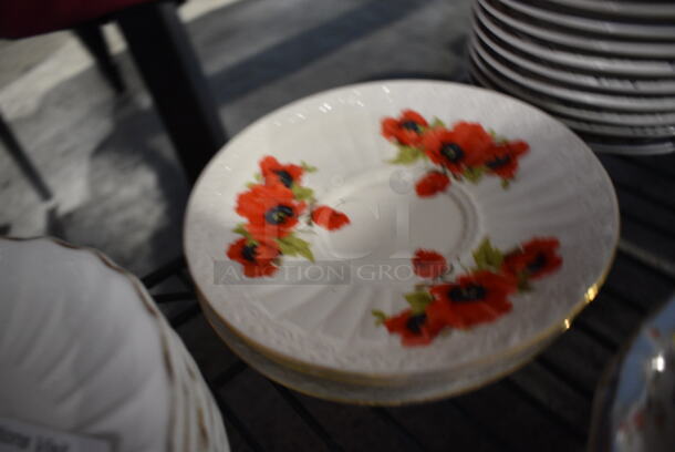 4 White Ceramic Saucers w/ Red Floral Pattern. 6.5x6.5x1. 4 Times Your Bid! - Image 2 of 3