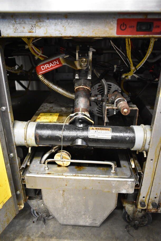 Vulcan 3ER50DF Stainless Steel Commercial Floor Style Electric Powered 3 Bay Deep Fat Fryer on Commercial Casters. 480 Volts, 3 Phase.  - Image 8 of 11