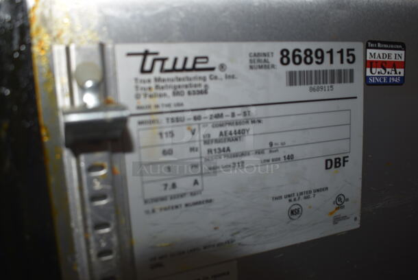 2015 Model True TSSU-60-24M-B-ST Commercial Stainless Steel Sandwich/Salad Prep Table With Overhead Shelving, Steel Pans And Refrigerated Base With Steel Racks. 115V/1 Phase. Tested And Working - Image 7 of 7