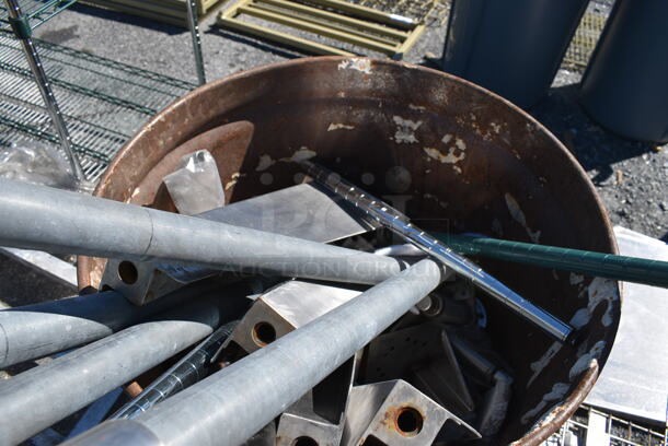 ALL ONE MONEY! Lot of Various Items Including Commercial Casters and Metal Rods in Metal Trash Can. 23x23x34 - Image 4 of 4