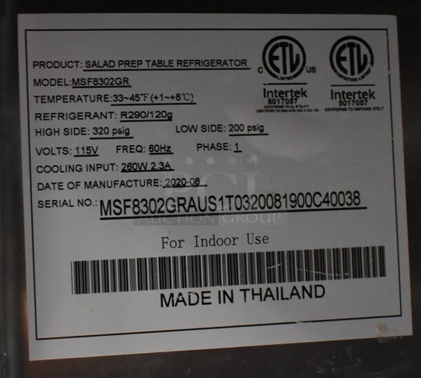 2020 Atosa MSF8302GR Stainless Steel Commercial Sandwich Salad Prep Table Bain Marie Mega Top w/ 12 Stainless Steel 1/6 Size Drop In Bins on Commercial Casters. 115 Volts, 1 Phase. Tested and Working! - Image 7 of 7