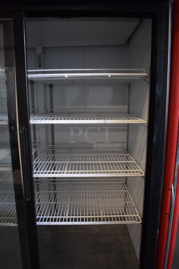 Chef AAA G1.2YBM2F Metal Commercial 2 Door Reach In Cooler Merchandiser w/ Poly Coated Racks on Commercial Casters. 115 Volts, 1 Phase. 52x30x83. Tested and Working! - Image 5 of 5
