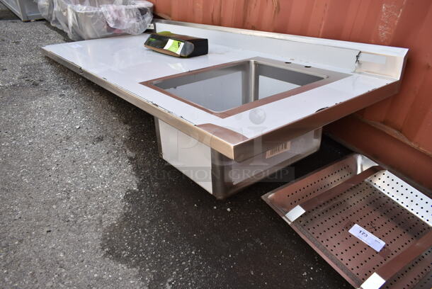 BRAND NEW SCRATCH AND DENT! Regency 600ST3072R Stainless Steel 30" x 72" 16 Gauge Stainless Steel Work Table with Sink. Comes w/ Regency 600FD412 Deck-Mounted Faucet with 4" Centers and 12" Swing Spout. No Under Shelf or Legs.  - Image 6 of 7