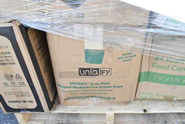 26 BRAND NEW Boxes Including 2 Box 795PLAKFT4 EcoChoice 7 7/8" x 5 1/2" x 3 1/2" Kraft PLA Lined Compostable #4 Take-Out Container - 160/Case, 127P400C 4 oz. Clear Plastic Souffle Cup / Portion Cup, 500CC32P Choice Clear PET Plastic Cold Cup - 32 oz. - 500/Case, 500CC32PHD Choice Heavy Duty 32 oz. Pedestal Heavy Weight Clear PET Plastic Cold Cup - 500/Case, 2 Box 760SOUP8KPA Choice 8 oz. Kraft Poly-Coated Paper Food Cup with Vented Paper Lid - 250/Case, 130WBKFORKH Choice Black Heavy Weight Wrapped Plastic Fork - 1000/Case, 127P400C Choice 4 oz. Clear Plastic Souffle Cup / Portion Cup - 2500/Case, 966TALLFLDN Choice Kraft Natural Tall-Fold 6" x 13" Dispenser Napkin - 8000/Case, 760SOUP3KPA Choice 32 oz. Kraft Poly-Coated Paper Food Cup with Vented Paper Lid, 433NHT101 Choice 1/6 Standard Size White "Thank You" Standard-Duty Plastic T-Shirt Bag - 700/Case, 130BKFKSX500 Choice Black Extra Heavy Weight Wrapped Plastic Cutlery Pack - 500/Case, 130WBKFORKH Choice Black Heavy Weight Wrapped Plastic Fork - 1000/Case, 128HD8COMBO Choice Heavy Duty 8 oz. Microwavable Translucent Plastic Deli Container and Lid Combo Pack, 130WHSPOONWX Choice White Extra Heavy Weight Wrapped Plastic Teaspoon - 1000/Case. 26 Times Your Bid!  - Image 3 of 12