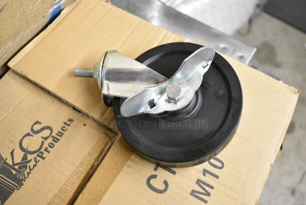 ALL ONE MONEY! Metro Lot of Various Items Including 612605070 Choice Full Size Foil Steam Table Pan Deep 3 3/8" Depth - Full Size Deep - 50/Case, 2 Sets of Casters, Dart 85HT1R 8" x 8" x 3" White Foam Square Take Out Container with Perforated Hinged Lid, Dandelion Supplement, Bladderwrack Supplement, Stainless Steel Sponges,  Notrax Mat, Poly Fan. Does Not Include Shelving Unit.  - Image 5 of 12