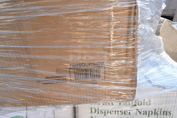 26 BRAND NEW Boxes Including 2 Box 795PLAKFT4 EcoChoice 7 7/8" x 5 1/2" x 3 1/2" Kraft PLA Lined Compostable #4 Take-Out Container - 160/Case, 127P400C 4 oz. Clear Plastic Souffle Cup / Portion Cup, 500CC32P Choice Clear PET Plastic Cold Cup - 32 oz. - 500/Case, 500CC32PHD Choice Heavy Duty 32 oz. Pedestal Heavy Weight Clear PET Plastic Cold Cup - 500/Case, 2 Box 760SOUP8KPA Choice 8 oz. Kraft Poly-Coated Paper Food Cup with Vented Paper Lid - 250/Case, 130WBKFORKH Choice Black Heavy Weight Wrapped Plastic Fork - 1000/Case, 127P400C Choice 4 oz. Clear Plastic Souffle Cup / Portion Cup - 2500/Case, 966TALLFLDN Choice Kraft Natural Tall-Fold 6" x 13" Dispenser Napkin - 8000/Case, 760SOUP3KPA Choice 32 oz. Kraft Poly-Coated Paper Food Cup with Vented Paper Lid, 433NHT101 Choice 1/6 Standard Size White "Thank You" Standard-Duty Plastic T-Shirt Bag - 700/Case, 130BKFKSX500 Choice Black Extra Heavy Weight Wrapped Plastic Cutlery Pack - 500/Case, 130WBKFORKH Choice Black Heavy Weight Wrapped Plastic Fork - 1000/Case, 128HD8COMBO Choice Heavy Duty 8 oz. Microwavable Translucent Plastic Deli Container and Lid Combo Pack, 130WHSPOONWX Choice White Extra Heavy Weight Wrapped Plastic Teaspoon - 1000/Case. 26 Times Your Bid!  - Image 12 of 12