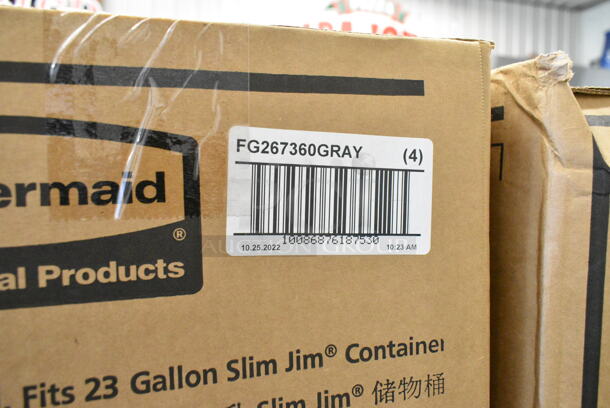 3 Boxes of 4 BRAND NEW SCRATCH AND DENT! Rubbermaid FG267360GRAY Slim Jim Gray Drop Shot Rectangular Trash Can Lid. 3 Times Your Bid!  - Image 3 of 5