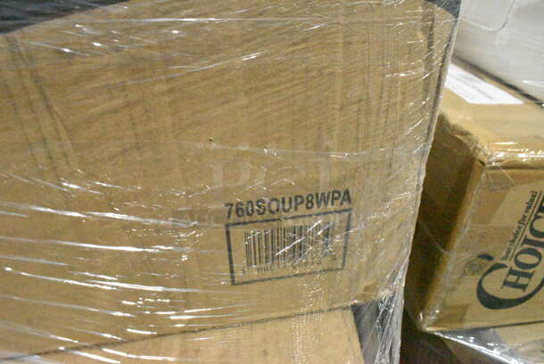 PALLET LOT of 23 BRAND NEW Boxes Including 130WWHFORKH Choice White Heavy Weight Wrapped Plastic Fork - 1000/Case, Fineline 5080-BK Super Bowl 80 oz. Black PET Plastic Bowl - 25/Case, DBP09HAM2015 Dixie Hampton Inn Dixie Basic 8-1/2" Plate Case Of 500, 760SOUP8WPA Choice 8 oz. White Double Poly-Coated Paper Food Cup with Vented Paper Lid - 250/Case, 4 Box 5001RT800B Lavex 8" White Hardwound Paper Towel, 800 Feet / Roll - 6/Case, 2 Box 395TO961 EcoChoice 9" x 6" x 3" Compostable Sugarcane / Bagasse 1 Compartment Take-Out Container - 200/Case, 395TO991 EcoChoice 9" x 9" x 3" Compostable Sugarcane / Bagasse 1 Compartment Take-Out Box - 200/Case, 2 Box 128HD12COMBO Choice Heavy Duty 12 oz. Microwavable Translucent Plastic Deli Container and Lid Combo Pack - 240/Case, 50010W Choice 10 oz. White Poly Paper Hot Cup - 1000/Case. 23 Times Your Bid!  - Image 7 of 12