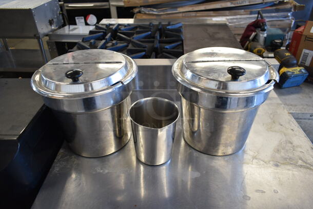 ALL ONE MONEY! Lot of 3 Stainless Steel Bins and 2 Lids. 