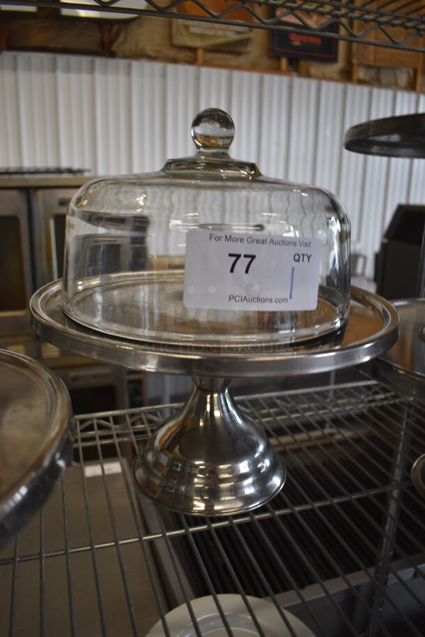 Metal Cake Stand w/ Glass Dome Lid. 13x13x11.5 - Image 2 of 3