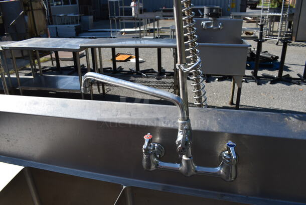 Stainless Steel Commercial 3 Bay Sink w/ Dual Drain Boards, Faucet, Handles and Spray Nozzle Attachment. 87x26x44. Bays 16x20x14. Drain Boards 18x22x1 - Image 5 of 6