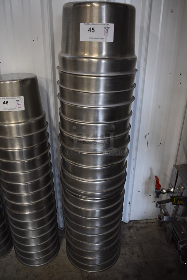 ALL ONE MONEY! Lot of 19 Stainless Steel Cylindrical Drop In Bins. 11.5x11.5x8