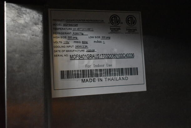 2020 Atosa MGF8401GR Stainless Steel Commercial Single Door Undercounter Cooler on Commercial Casters. 115 Volts, 1 Phase. Tested and Working! - Image 6 of 6