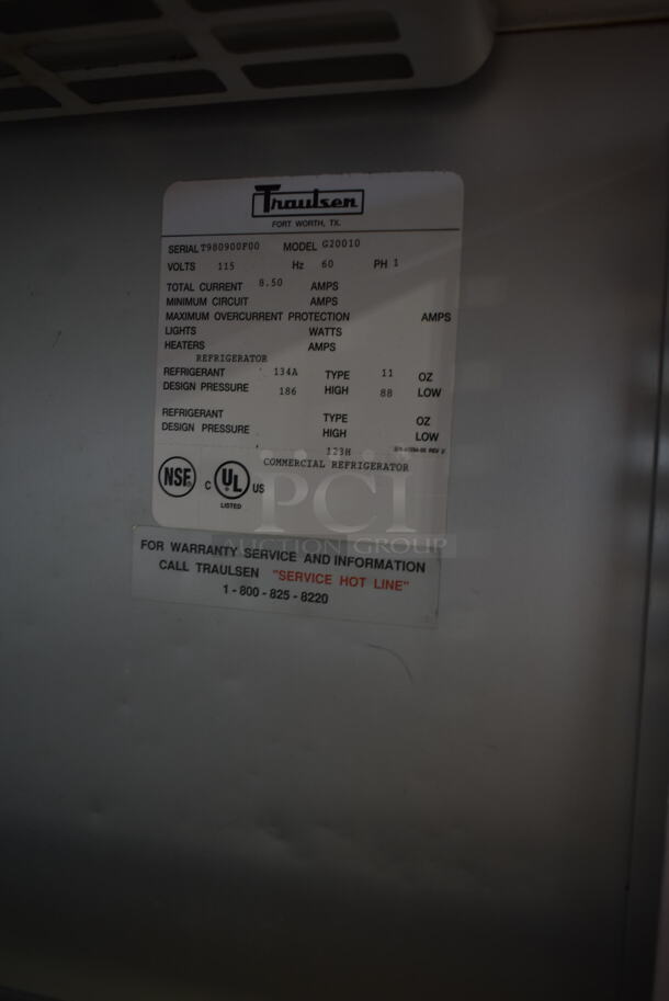 Traulsen G20010 Stainless Steel 2 Door Reach In Cooler. 115 Volts, 1 Phase. Tested and Working! - Image 8 of 8