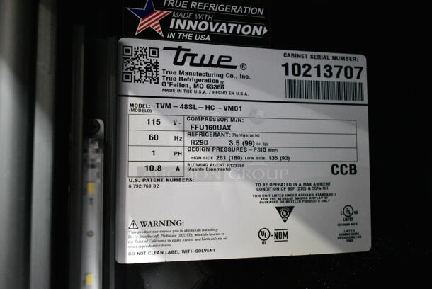 2021 True TVM-48SL-HC Metal Commercial 2 Door Reach In Cooler Merchandiser w/ Metal Shelves. 115 Volts, 1 Phase. Tested and Working! - Image 6 of 6