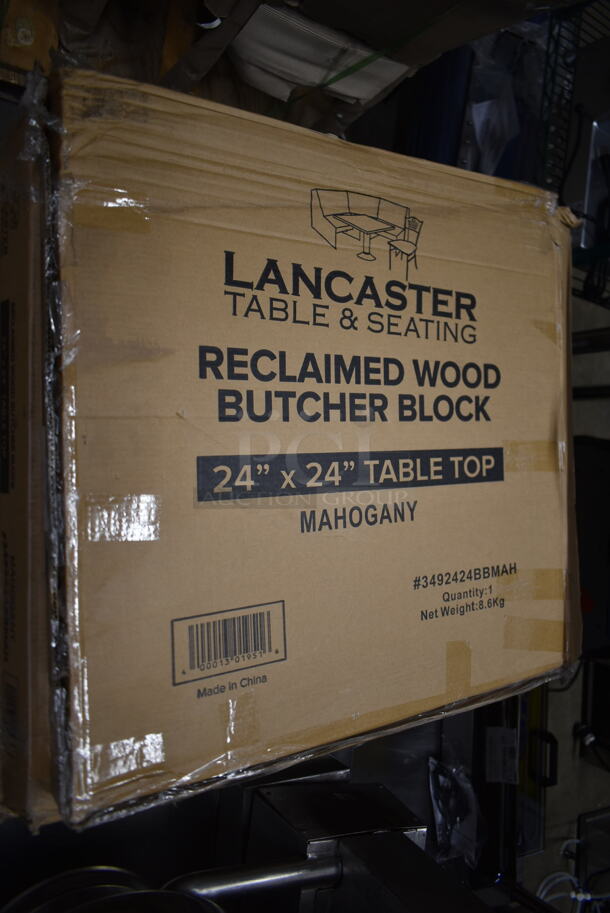 10 BRAND NEW SCRATCH AND DENT! Lancaster Table & Seating 3492424BBMAH Mahogany Reclaimed Wood Butcher Block Tabletops. 10 Times Your Bid! - Image 3 of 5