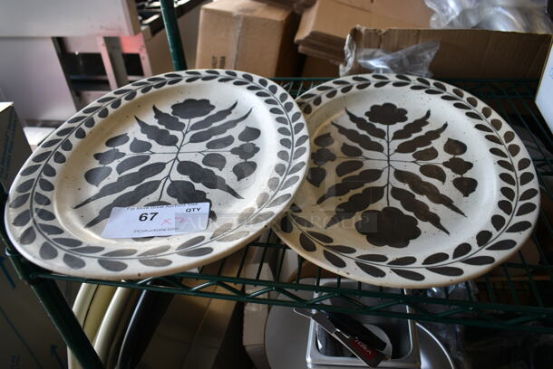 2 18 in. Matte Black and Cream Speckled Stoneware Hand Painted Platters with Floral Design. 2 Times Your Bid! - Image 1 of 5