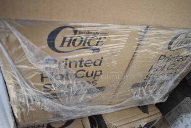 PALLET LOT of 24 BRAND NEW Boxes Including 395RP07 EcoChoice Compostable Sugarcane / Bagasse 7" Plate - 1000/Case, 130LID18 Visions 18" Clear PET Plastic Round Catering Tray High Dome Lid - 25/Case, 2 Box Choice Printed Hot Cup Sleeves, 127RD16BULK Choice 16 oz. Customizable Microwavable Translucent Round Deli Container - 500/Case, 129MCS28B Choice 28 oz. Black Rectangular Microwavable Heavy Weight Container with Lid 8 3/4" x 6 1/4" x 1 3/4" - 150/Case, Choice Blue Trays, 5002TPJPR1K Lavex Universal 2-Ply Jumbo 1000' Toilet Paper Roll with 8 1/2" Diameter - 12/Case, 100BTWINE Choice #24 Gauge Butcher Sausage Twine 2 lb. Spool, 130SVFRK600C Visions 7 1/4" Silver Classic Heavy Weight Silver Plastic Fork - 600/Case, 2 Box Small Vinyl Exam Gloves, 760PCC03W Choice White Poly Paper Cold Cup. 24 Times Your Bid! - Image 5 of 12