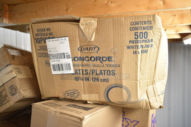 PALLET LOT of 25 BRAND NEW Boxes Including 43205800 Choice White Linen-Feel 1/8 Fold Dinner Napkin - 800/Case, Dart 10PWCR Concorde 10 1/4" White Non-Laminated Round Foam Plate - 500/Case, 3 Box 128HD16COMBO ChoiceHD 16 oz. Microwavable Translucent Plastic Deli Container and Lid Combo Pack - 240/Case, Solo X8-J8002 Trophy Plus 8 oz. Symphony Foam Cup - 1000/Case, 347RS Choice 1 oz. Clear Plastic Shot Glass - 2500/Case, Dart 10J10 10 oz. White Customizable Foam Cup - 1000/Case, Lavex 257UB1648 16" x 48" Heavy-Duty Steel U-Boat Utility Cart - 2000 lb. Capacity, Barbecue Bags. 25 Times Your Bid! - Image 4 of 12