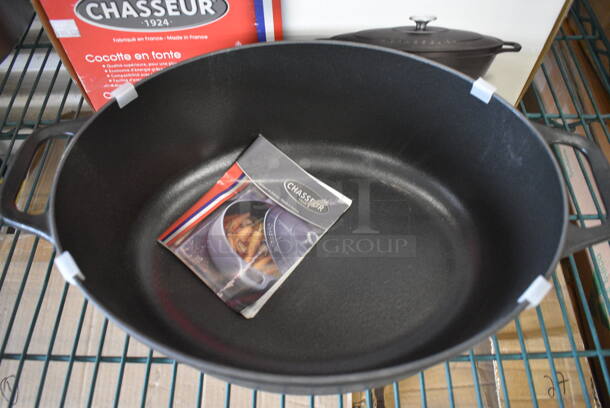 3 BRAND NEW IN BOX! Chasseur Black Cast Iron Casserole Dishes w/ Lids. 16x10x8. 3 Times Your Bid! - Image 5 of 6