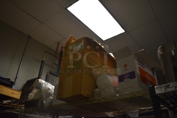 White Finish 5 Tier Wire Shelving Unit w/ Contents Including Paper Products. BUYER MUST REMOVE. BUYER MUST DISMANTLE. PCI CANNOT DISMANTLE FOR SHIPPING. PLEASE CONSIDER FREIGHT CHARGES. 48x18x74. (kitchen) - Image 2 of 6