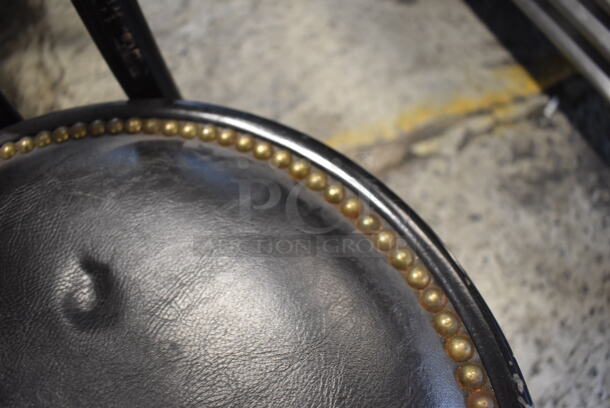 4 Black Wood Pattern Dining Height Chairs w/ Black Seat Cushion and Nail Head Trim. Stock Picture - Cosmetic Condition May Vary. 4 Times Your Bid! - Image 6 of 7