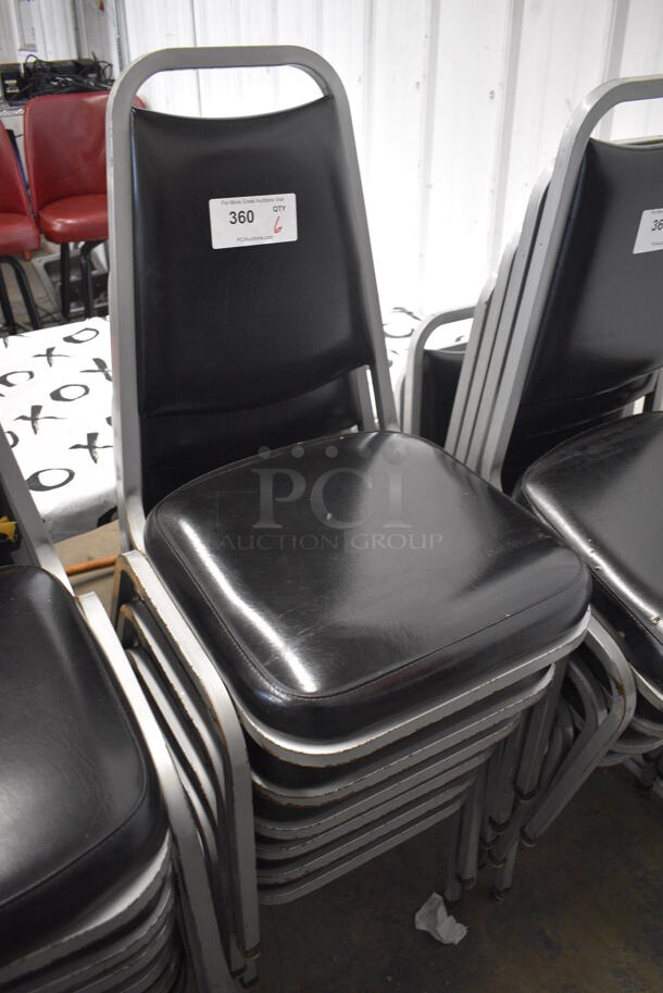6 Gray Metal Stackable Banquet Chairs w/ Black Cushions. 18x19x38. 6 Times Your Bid! - Image 2 of 2