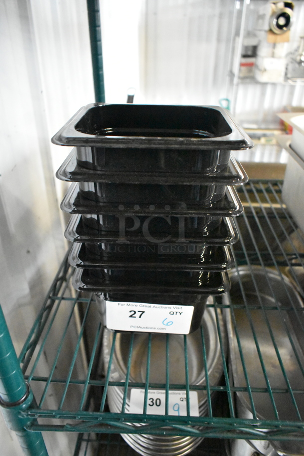 ALL ONE MONEY! Lot of 6 Black Poly  1/6 Size Drop In Bins. 1/6x4 - Image 1 of 2