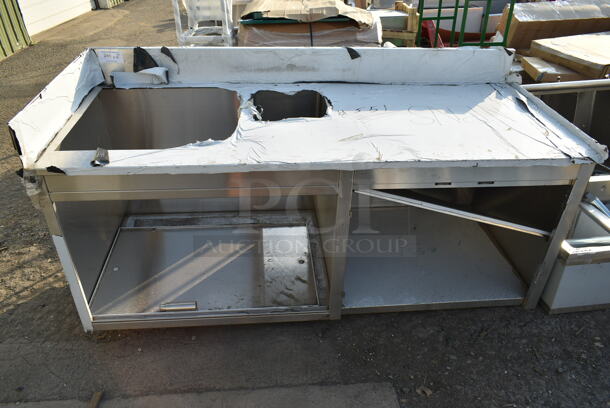 BRAND NEW SCRATCH AND DENT! Stainless Steel Commercial Counter w/ Sink Bay, Opening and Under Shelf.  - Image 1 of 6