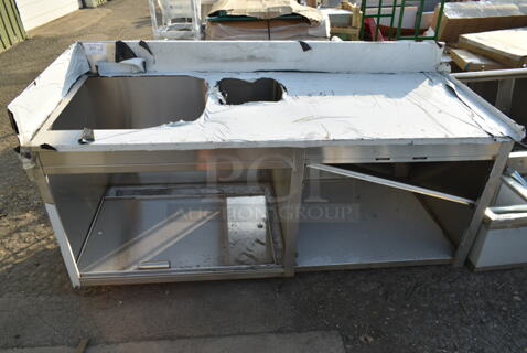 BRAND NEW SCRATCH AND DENT! Stainless Steel Commercial Counter w/ Sink Bay, Opening and Under Shelf. 