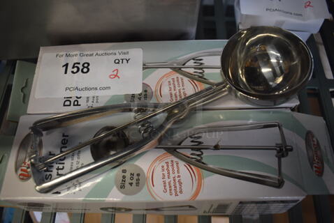 2 BRAND NEW IN BOX! Winware Metal Scoopers. 9.5". 2 Times Your Bid!
