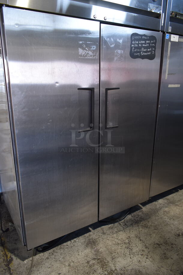 2011 True TG2R-2S ENERGY STAR Stainless Steel Commercial 2 Door Reach In Cooler w/ Poly Coated Racks on Commercial Casters. 115 Volts, 1 Phase. Tested and Working! - Image 3 of 7