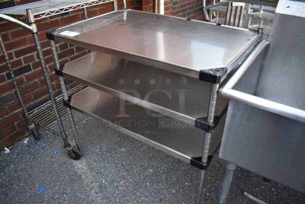 Chrome Finish 3 Tier Shelving Unit. BUYER MUST DISMANTLE. PCI CANNOT DISMANTLE FOR SHIPPING. PLEASE CONSIDER FREIGHT CHARGES. 36x24x35 - Image 2 of 3