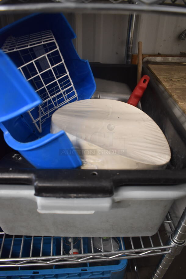 ALL ONE MONEY! 3 Tier Lot Including Dishwasher Caddies and Various Water Glasses, Stainless Steel Drop In Steam Table Pans, Menus, Bus Tubs, Ingredient Bins, Telephones and MORE! - Image 4 of 6