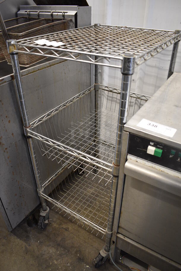 Chrome Finish 3 Tier Shelving Unit on Commercial Casters. BUYER MUST DISMANTLE. PCI CANNOT DISMANTLE FOR SHIPPING. PLEASE CONSIDER FREIGHT CHARGES. 18x24x41 - Image 2 of 4