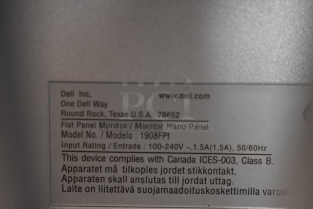 3 Various Computer Monitors; Dell 2007FPb 20", Dell 1907FPc 19", Dell 1908FPt 19". 100-240 Volts, 1 Phase. 3 Times Your Bid! - Image 8 of 8