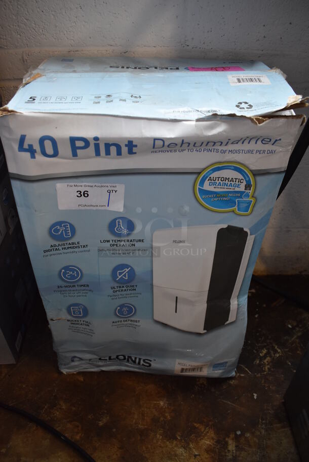 IN ORIGINAL BOX! Pelonis PAD40C1AWT ENERGY STAR 40 Pint Dehumidifier. 120 Volts, 1 Phase. 15x10.5x19 - Image 3 of 4