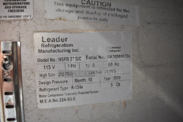 Leader NSFB27S/C Stainless Steel Commercial Single Door Undercounter Cooler on Commercial Casters. 115 Volts, 1 Phase. Tested and Working! - Image 5 of 5