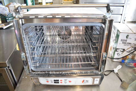 BRAND NEW SCRATCH AND DENT! Cooking Performance Group CPG 351COHD4M Stainless Steel Commercial Electric Digital Countertop 4 Tray Half Size Convection Oven with Steam Injection. See Pictures For Glass Damage. 208/240 Volts, 1 Phase.