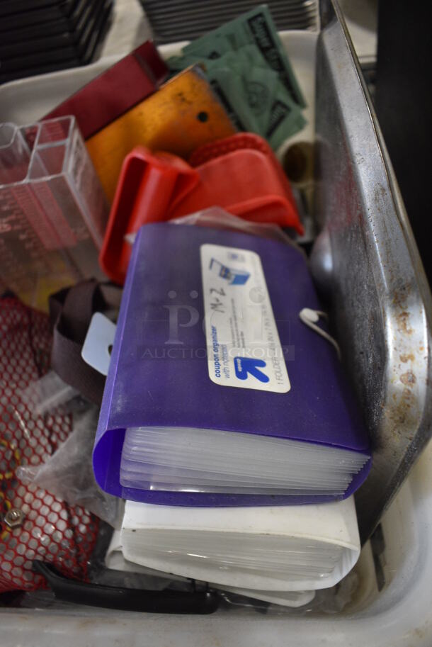 ALL ONE MONEY! Lot of Various Items Including Soda Machine Nozzles and Index Card Holders in Poly Bus Bin - Image 3 of 3