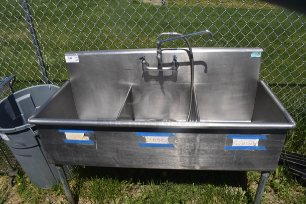 Stainless Steel 3 Bay Sink with Faucet on Legs - Image 1 of 5