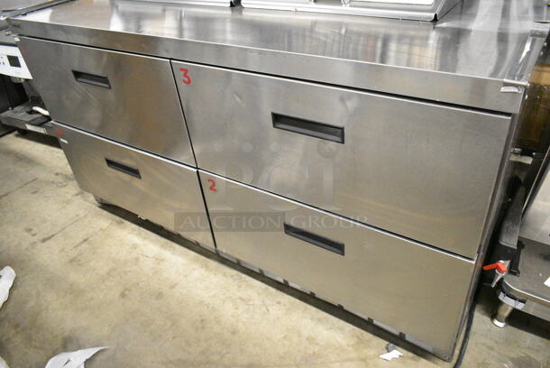 Delfield UCD4464N-12-DD5 Stainless Steel Commercial Sandwich Salad Prep Table Bain Marie Mega Top w/ 4 Drawers on Commercial Casters. 115 Volts, 1 Phase. Tested and Does Not Power on  - Image 3 of 10