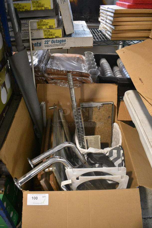 ALL ONE MONEY! Box of Various Items Including Metal Handles and Chrome Finish Metro Poles!