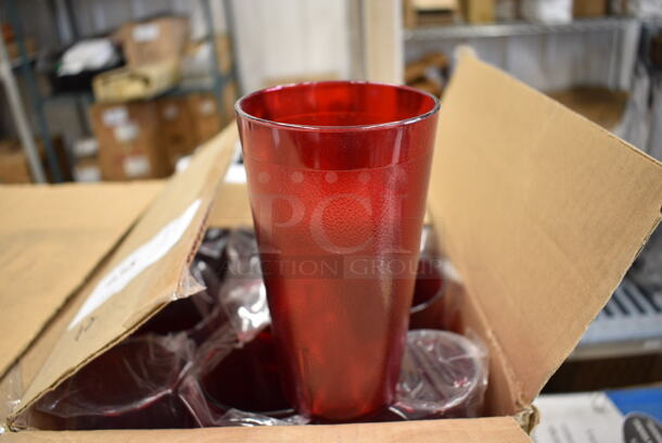 ALL ONE MONEY! Lot of 72 BRAND NEW IN BOX! Red Poly Beverage Tumblers. 3.25x3.25x7.5