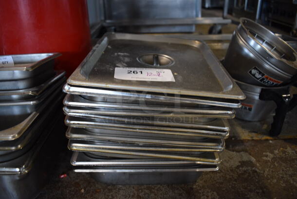 12 Stainless Steel 1/2 Size Drop In Bins w/ 2 Lids. 1/2x2.5. 12 Times Your Bid!