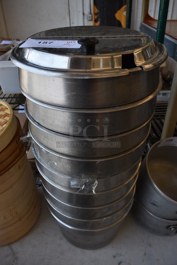 9 Stainless Steel Cylindrical Drop In Bins w/ 1 Lid. 11.5x11.5x8. 9 Times Your Bid!