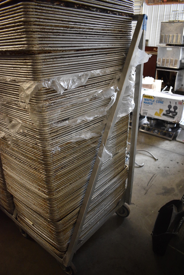 Metal Commercial Pan Transport Rack on Commercial Casters w/ 322 Metal Full Size Baking Pans. 41x27x55. 18x26x1 - Image 7 of 8